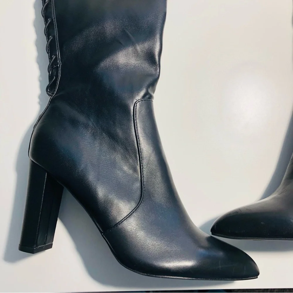 NEW CARVELA Black Second Skin wide-fit faux-leather over-the-knee boots sz 38.5